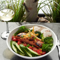 teriyaki salmon salad wine lunch