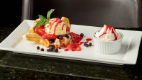 ontario restaurants dessert spot, berry banana gaufrette at symposium cafe near me