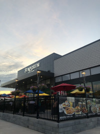 oshawa ontario restaurant exterior of the symposium cafe including patio